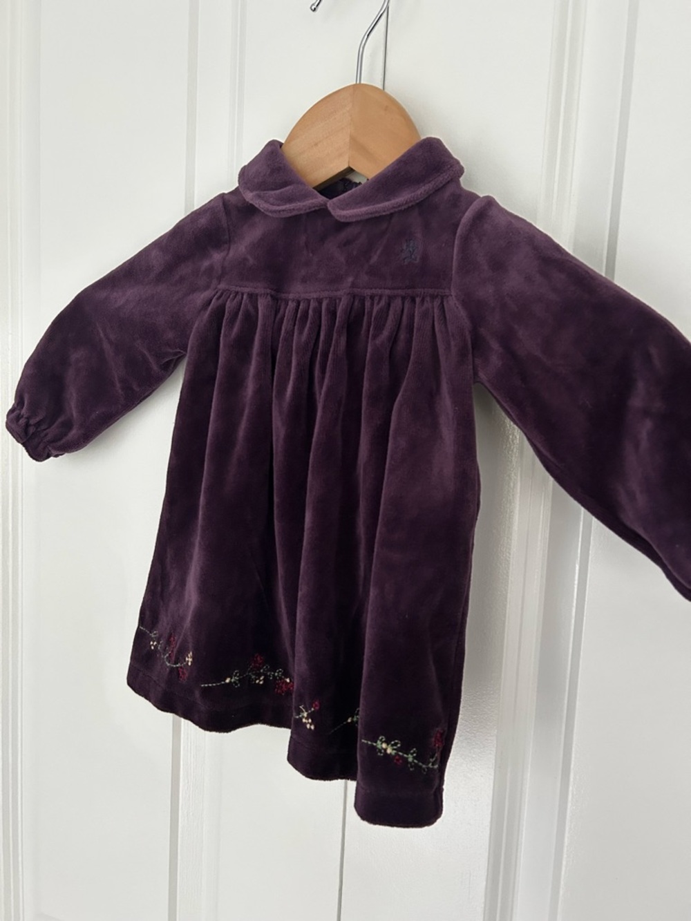 Ralph Lauren baby girl velvet purple collar dress 3-6 months embroidered flowers